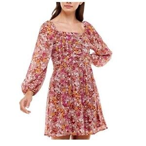 CRYSTAL DOLLS Mini Dress Maroon Stretch Zippered Smocked Ruched Bodice Large